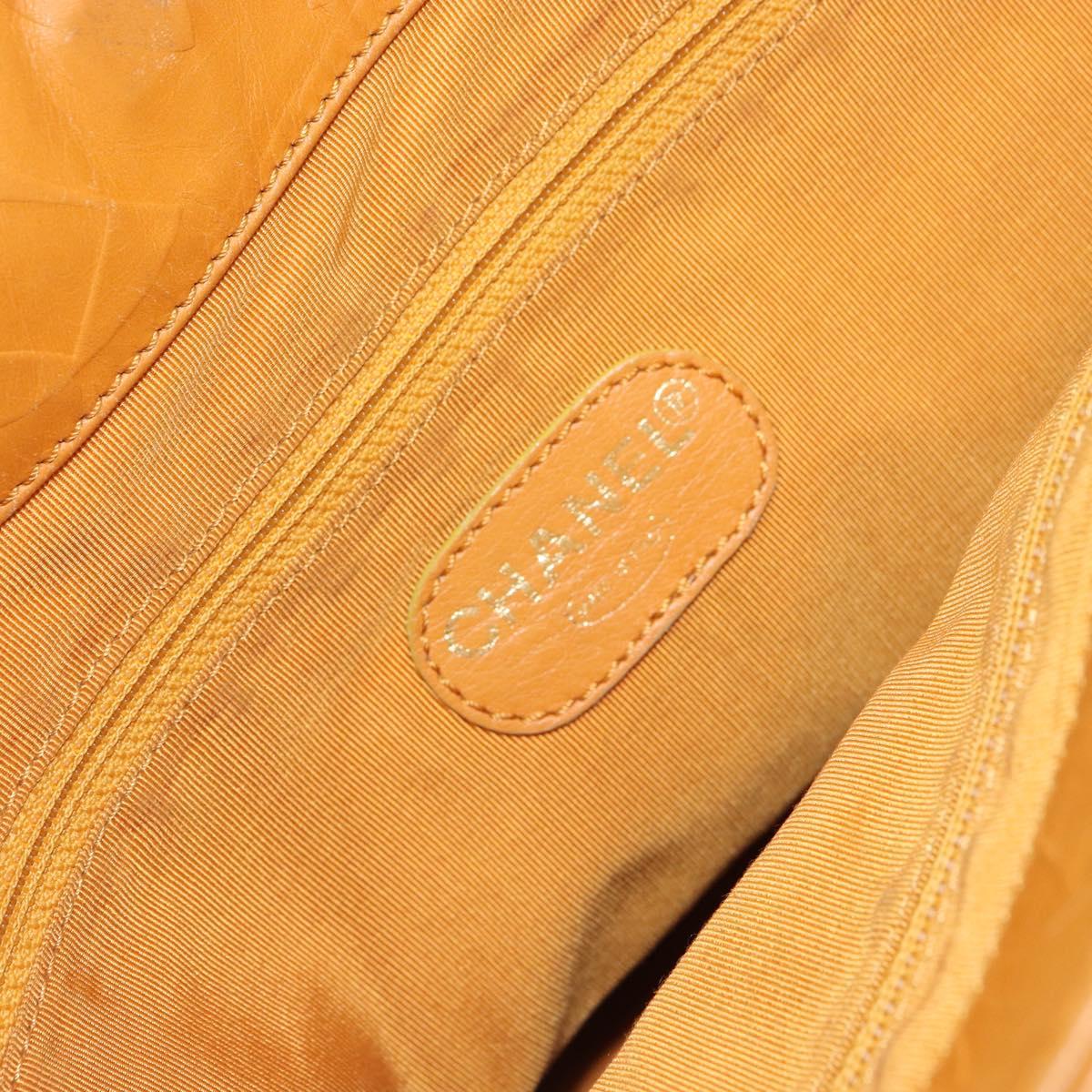 CHANEL Tote Bag Leather Orange Gold CC Auth BA9790