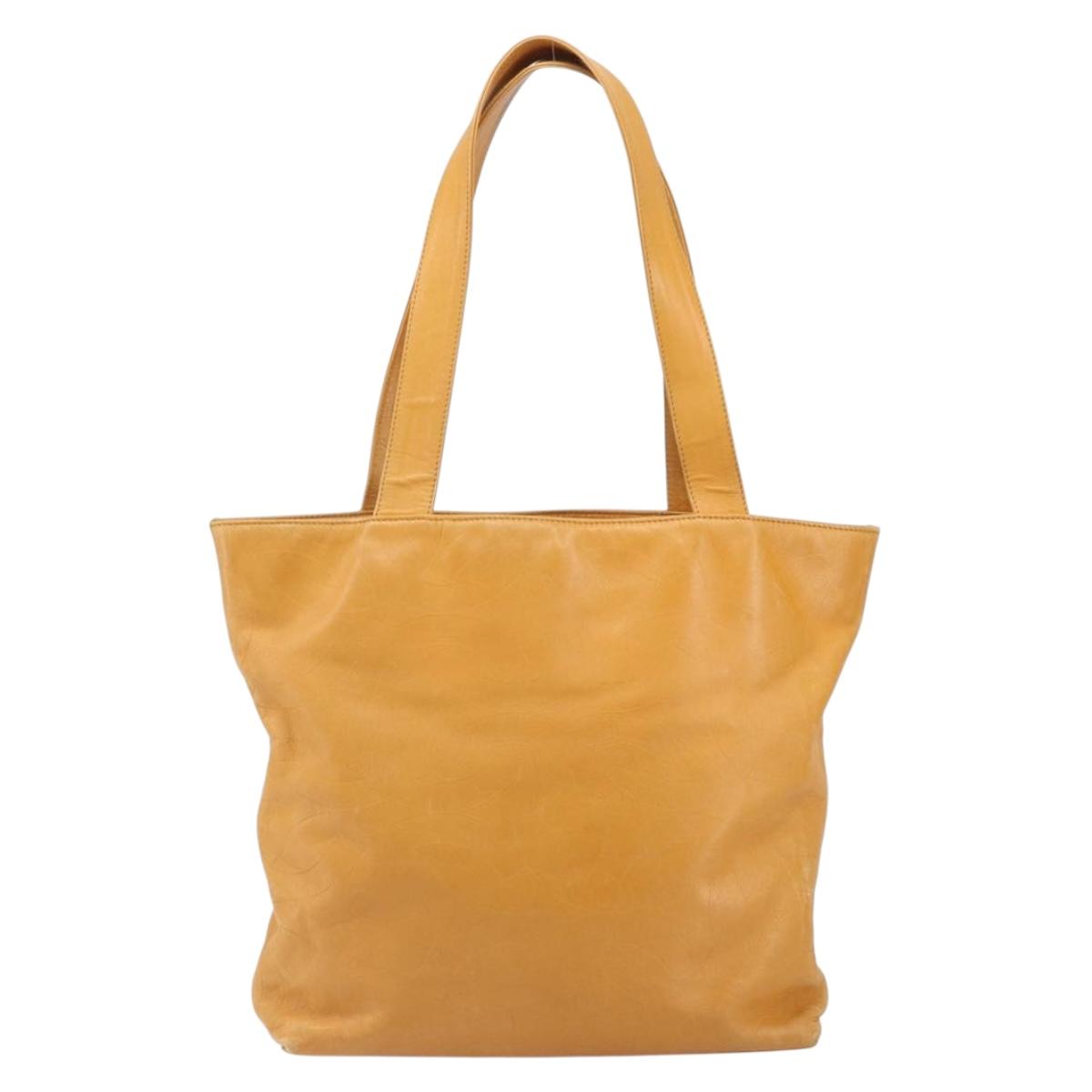 CHANEL Tote Bag Leather Orange Gold CC Auth BA9790
