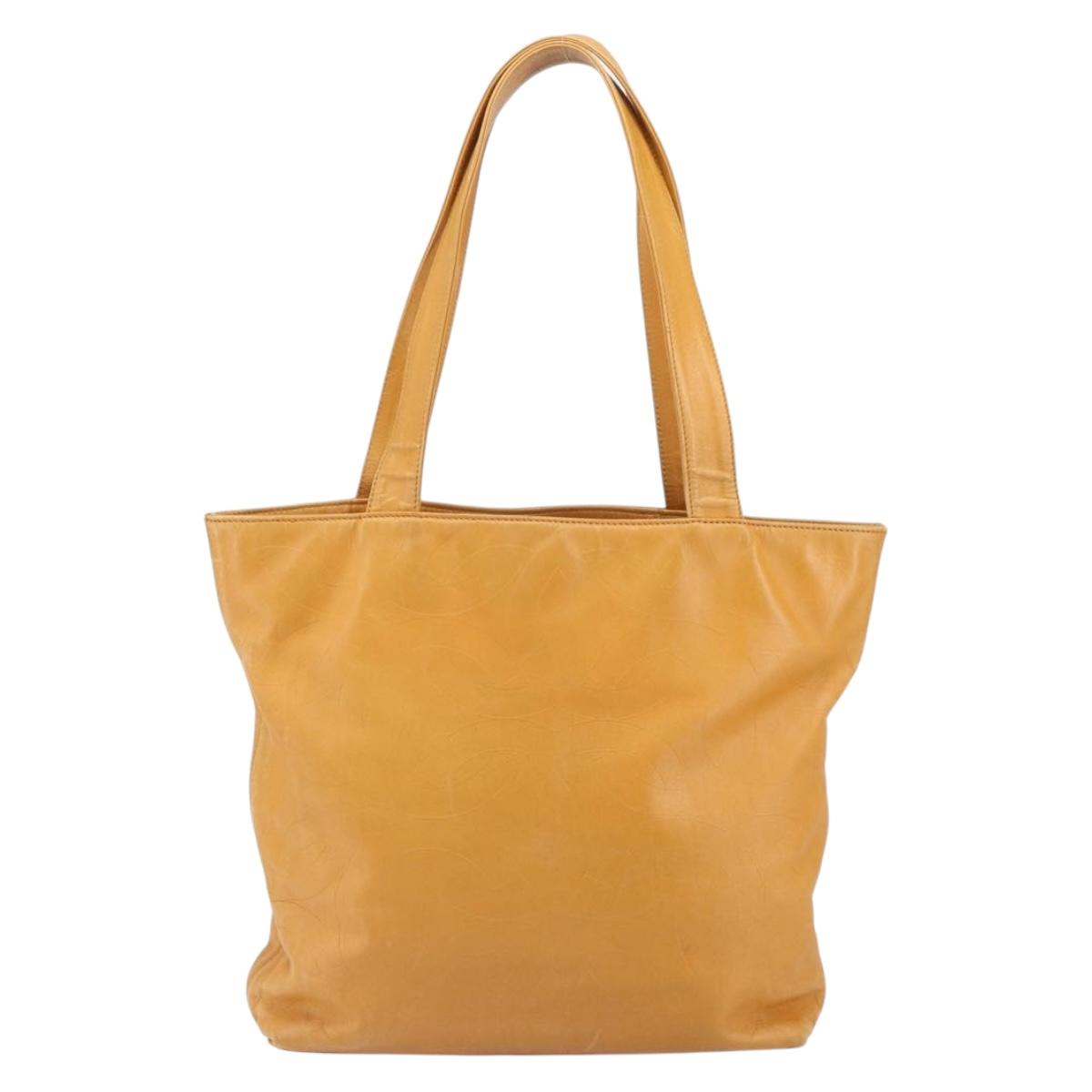 CHANEL Tote Bag Leather Orange Gold CC Auth BA9790
