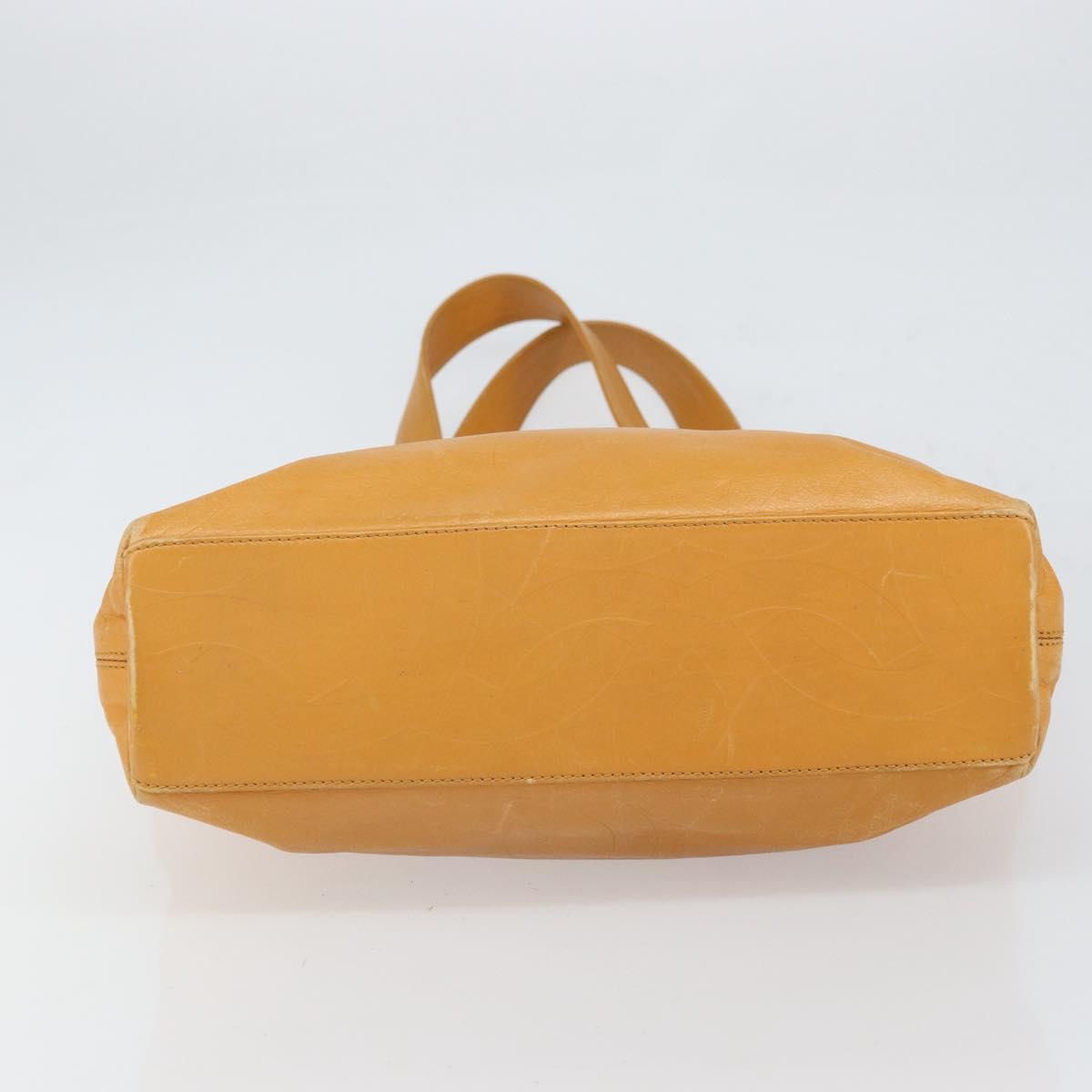 CHANEL Tote Bag Leather Orange Gold CC Auth BA9790