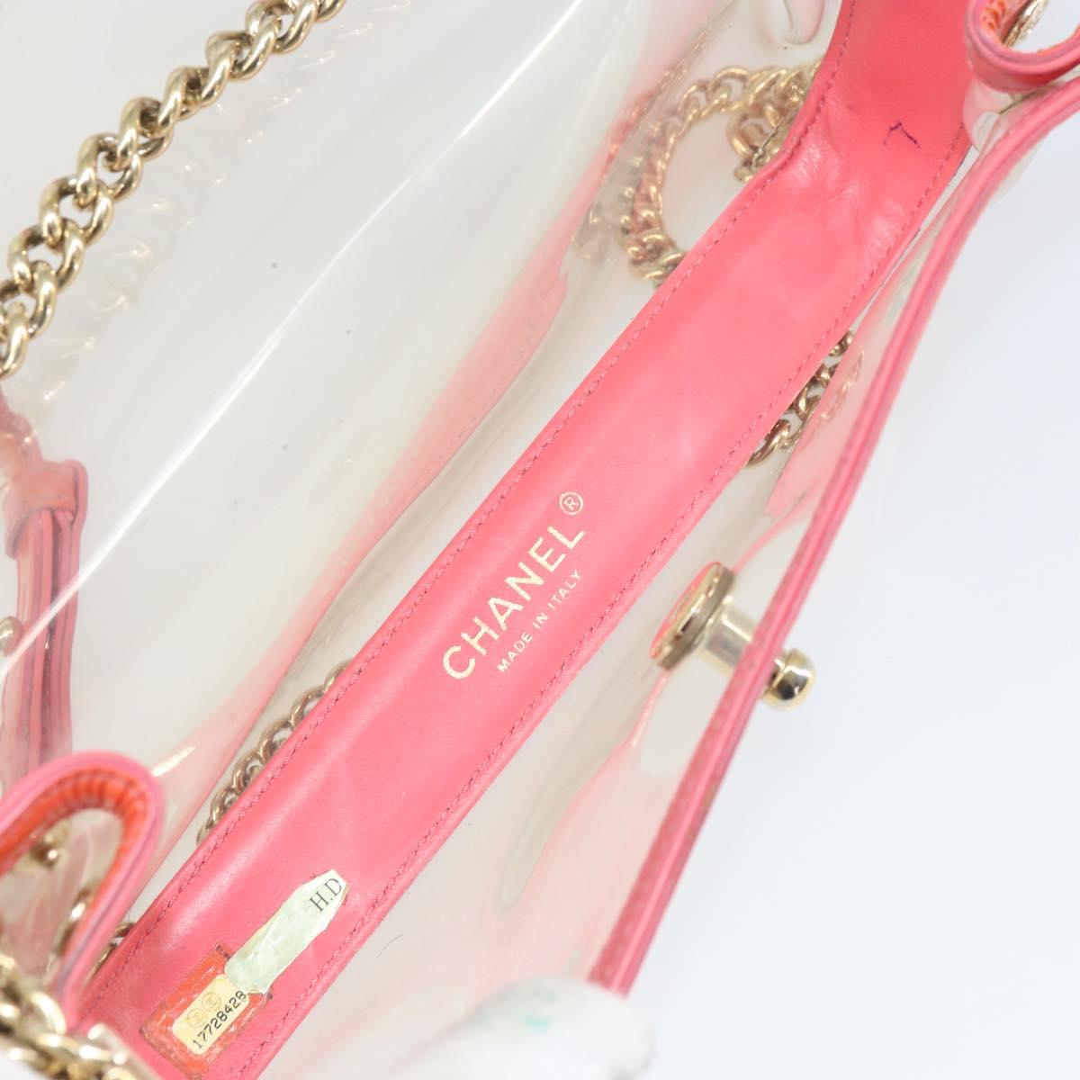 CHANEL Chain Shoulder Bag Vinyl Clear Gold CC Auth BA9792
