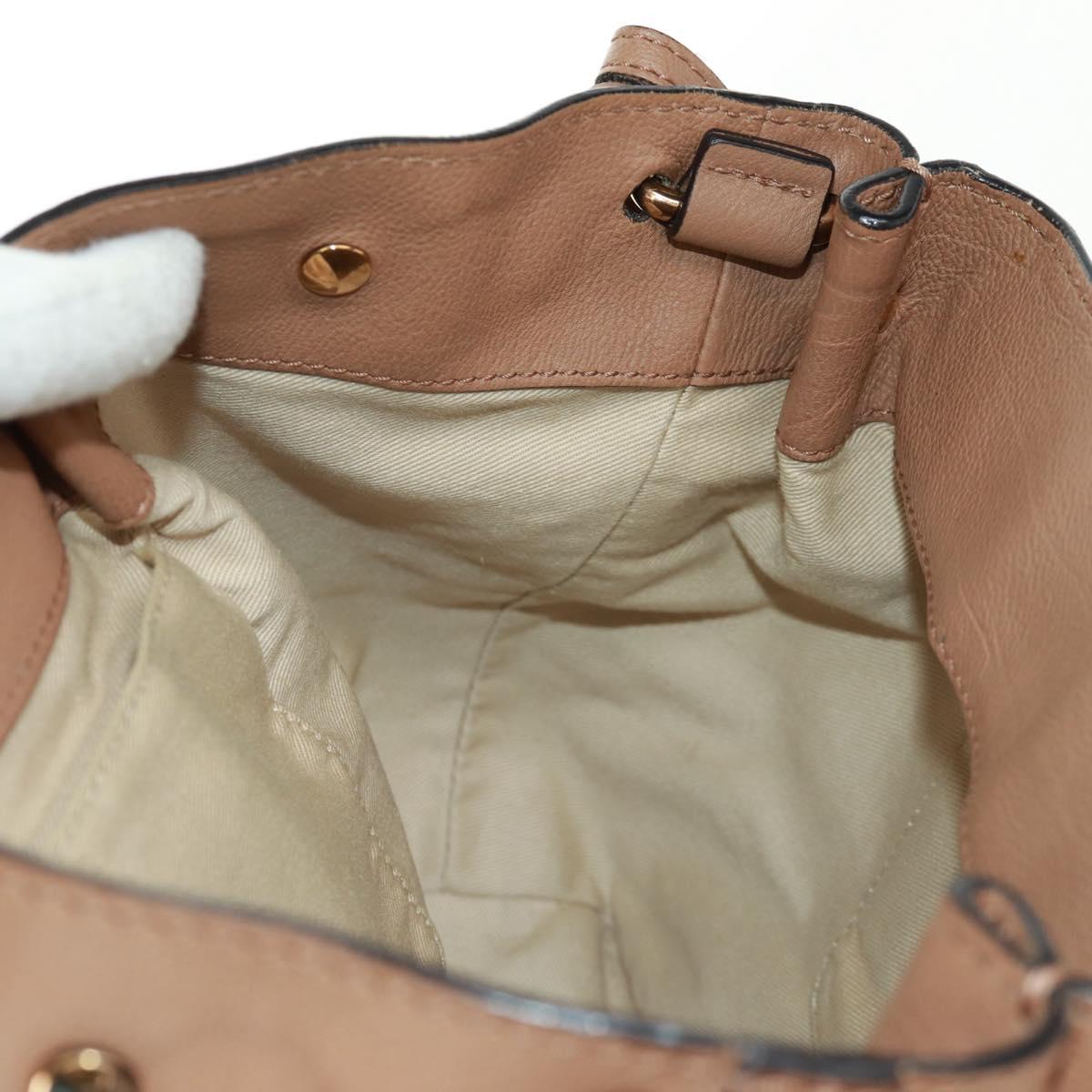 Chloe Elsie Shoulder Bag Leather Beige Gold Auth BA9795V