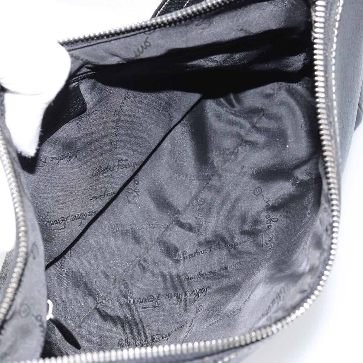 Salvatore Ferragamo Shoulder Bag Leather Black Silver Auth BA9797