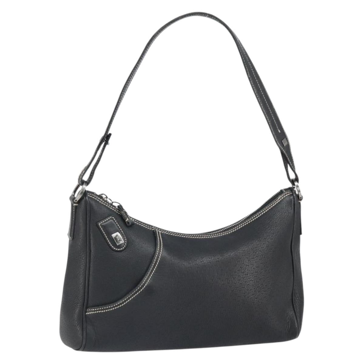 Salvatore Ferragamo Shoulder Bag Leather Black Silver Auth BA9797