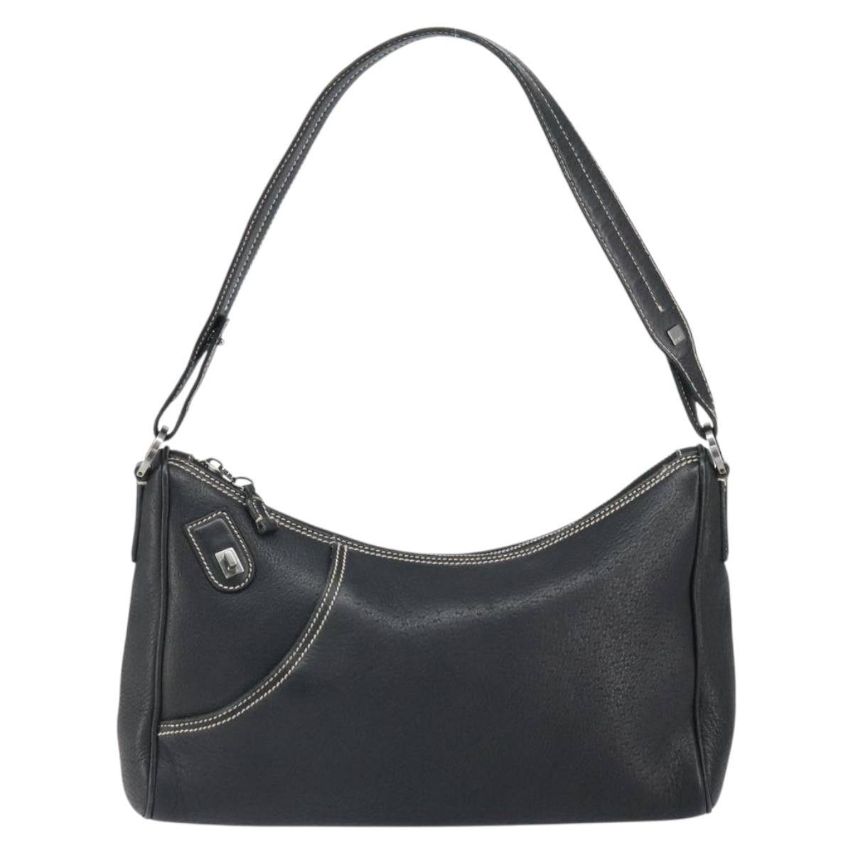 Salvatore Ferragamo Shoulder Bag Leather Black Silver Auth BA9797