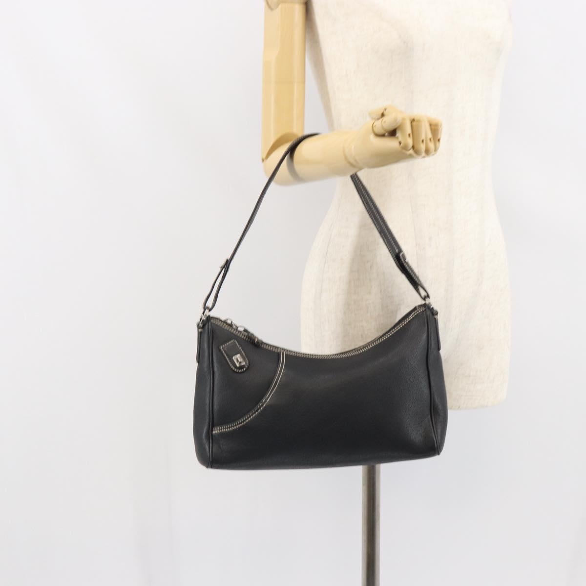 Salvatore Ferragamo Shoulder Bag Leather Black Silver Auth BA9797