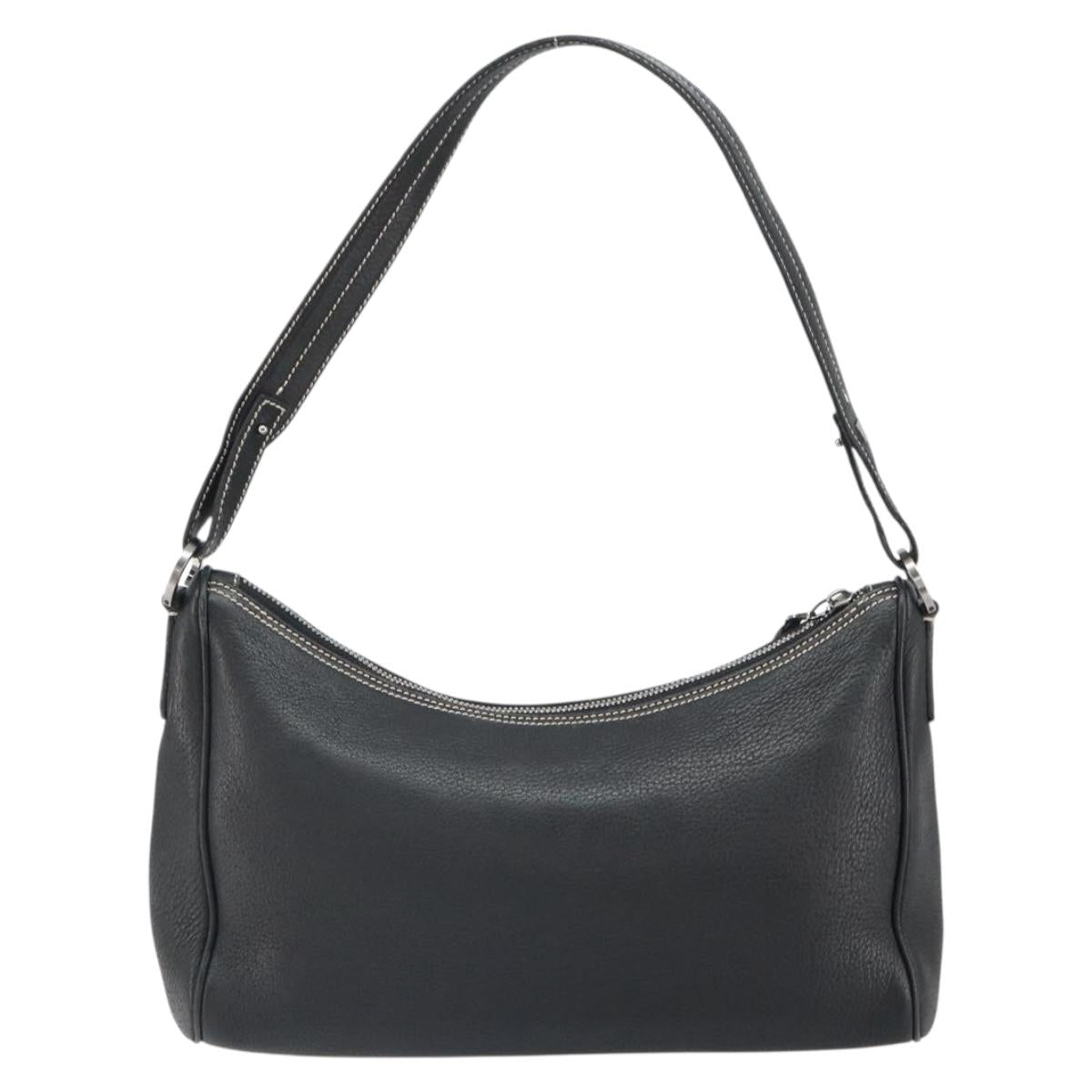 Salvatore Ferragamo Shoulder Bag Leather Black Silver Auth BA9797