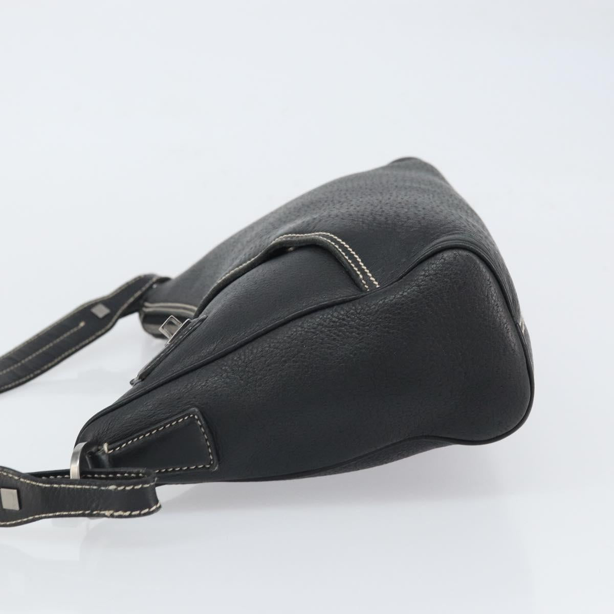 Salvatore Ferragamo Shoulder Bag Leather Black Silver Auth BA9797