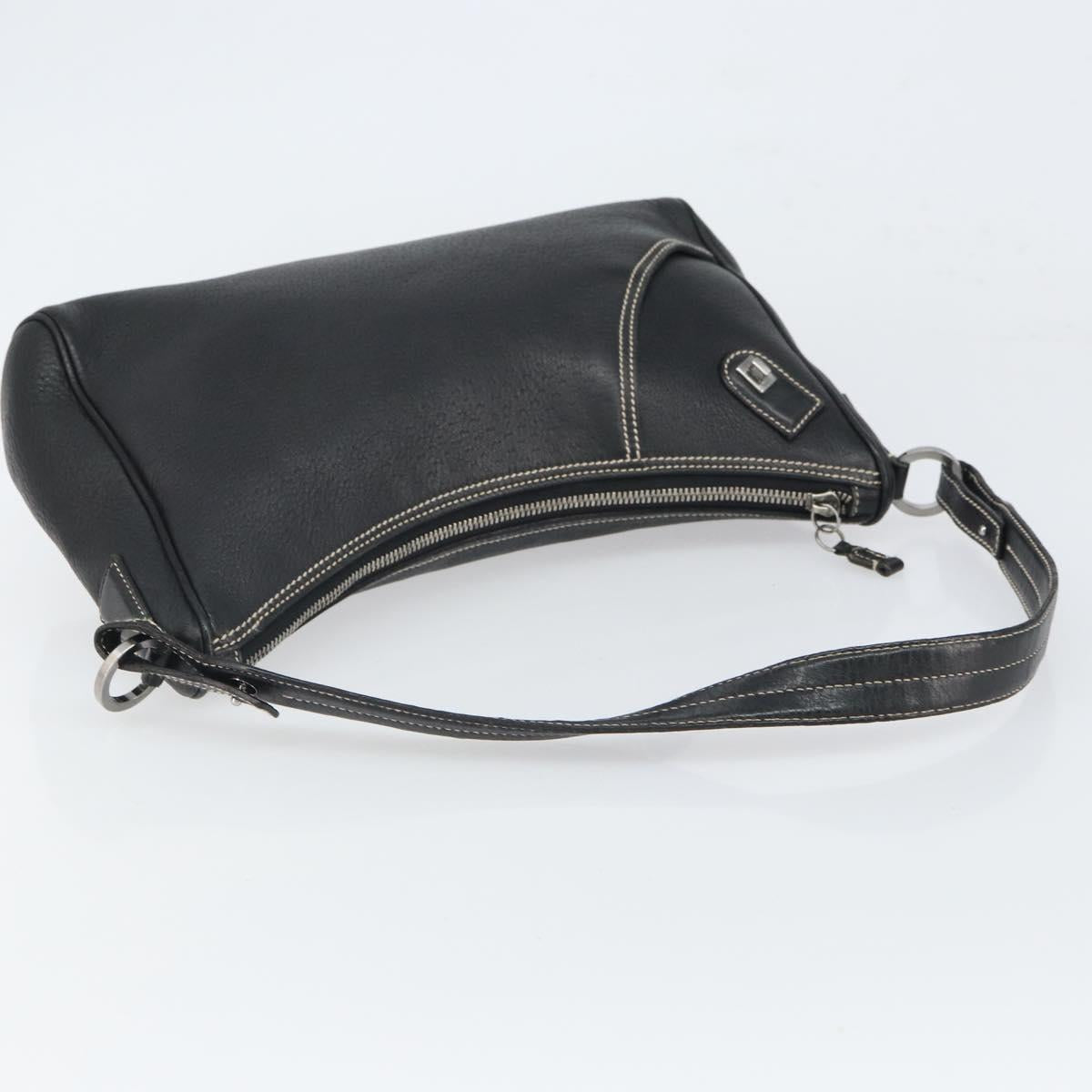 Salvatore Ferragamo Shoulder Bag Leather Black Silver Auth BA9797