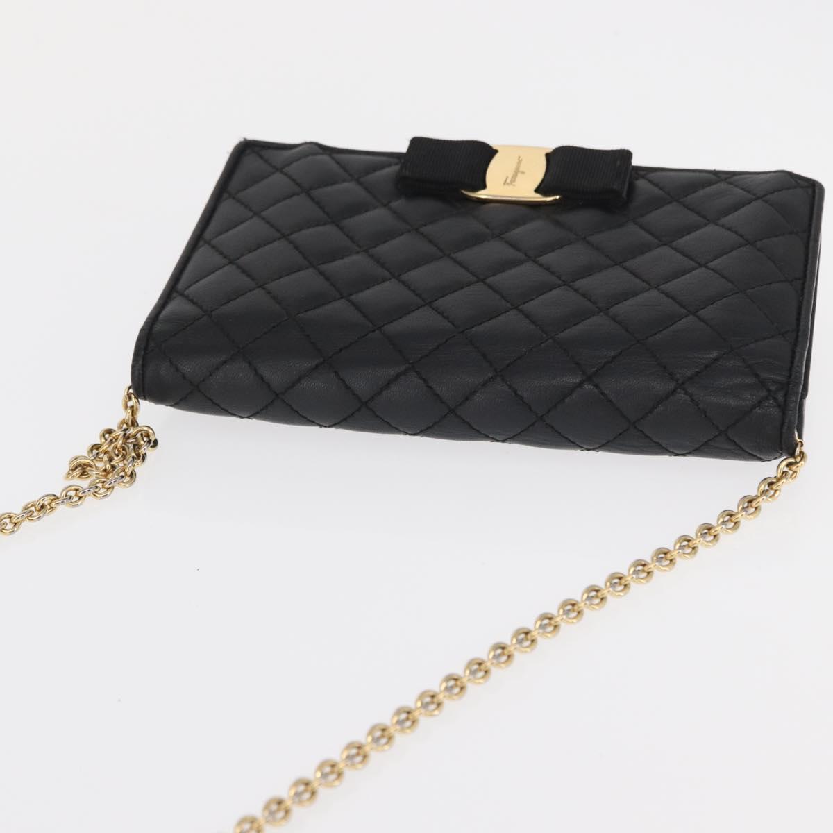 Salvatore Ferragamo Chain Wallet Shoulder Bag Leather Black Gold Auth BA9798