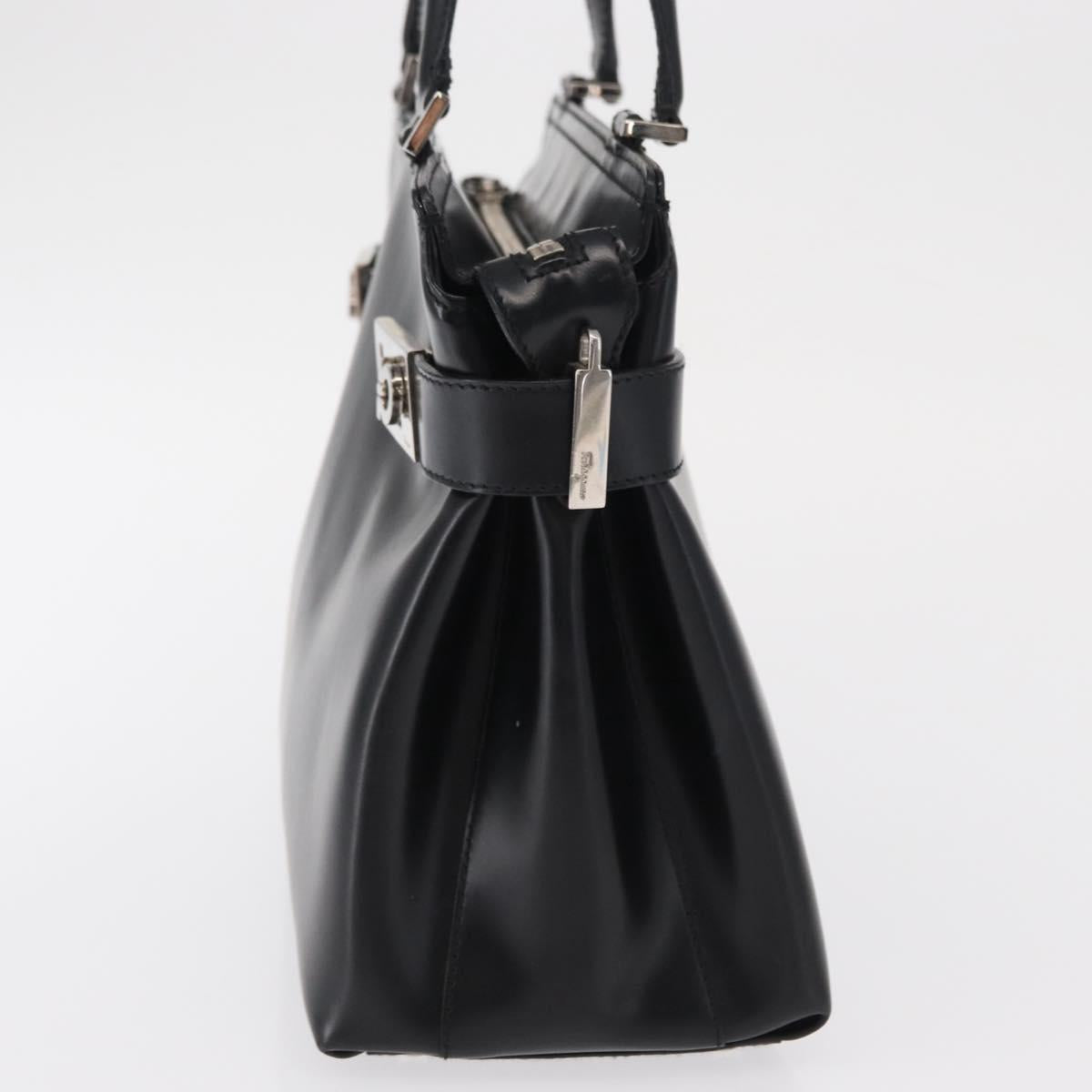 Salvatore Ferragamo Hand Bag Leather Black Silver Auth BA9799