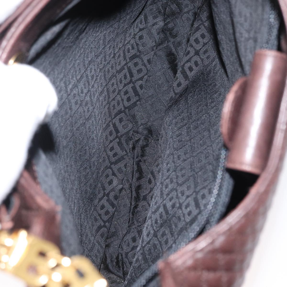 BALLY Shoulder Bag Leather Brown Gold Auth BA9800