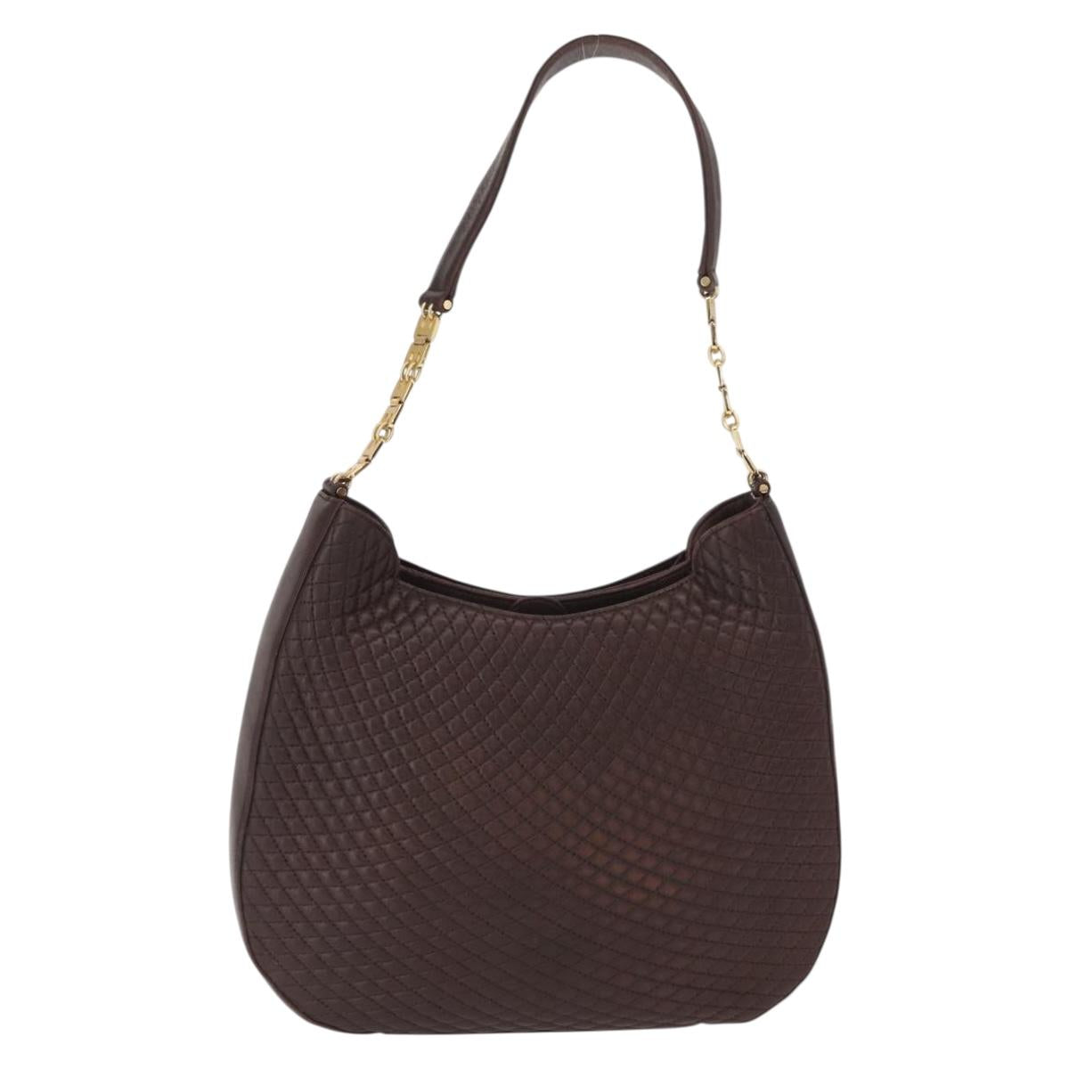 BALLY Shoulder Bag Leather Brown Gold Auth BA9800