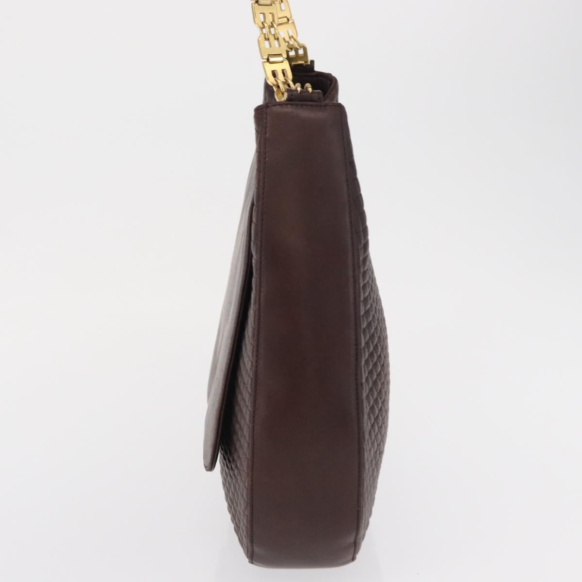 BALLY Shoulder Bag Leather Brown Gold Auth BA9800