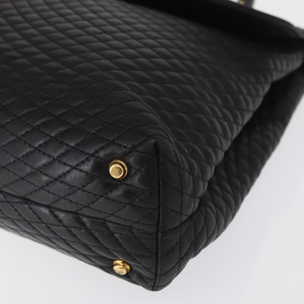 BALLY Hand Bag Leather Black Gold Auth BA9801