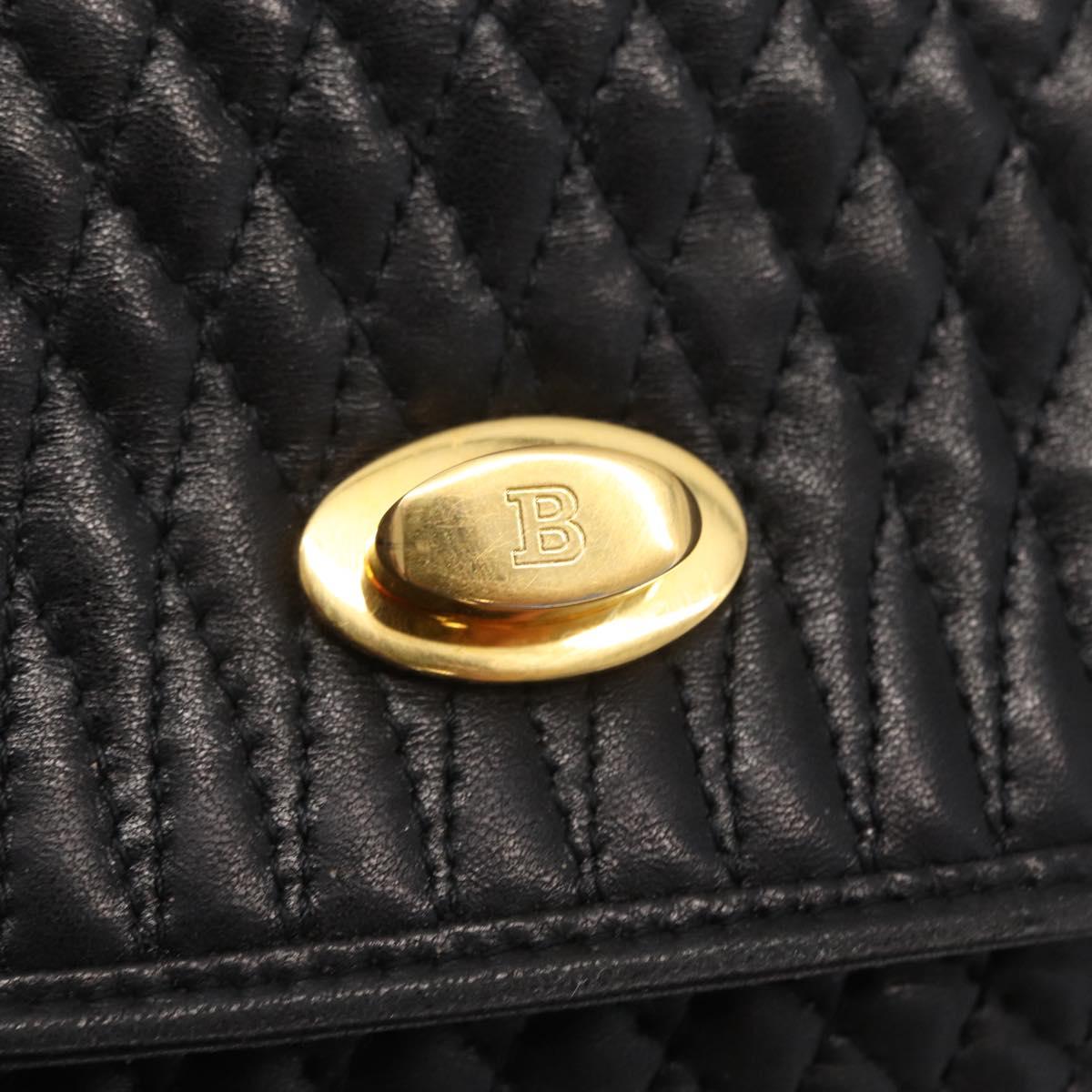 BALLY Hand Bag Leather Black Gold Auth BA9801
