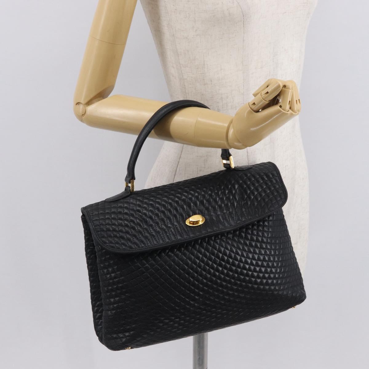 BALLY Hand Bag Leather Black Gold Auth BA9801