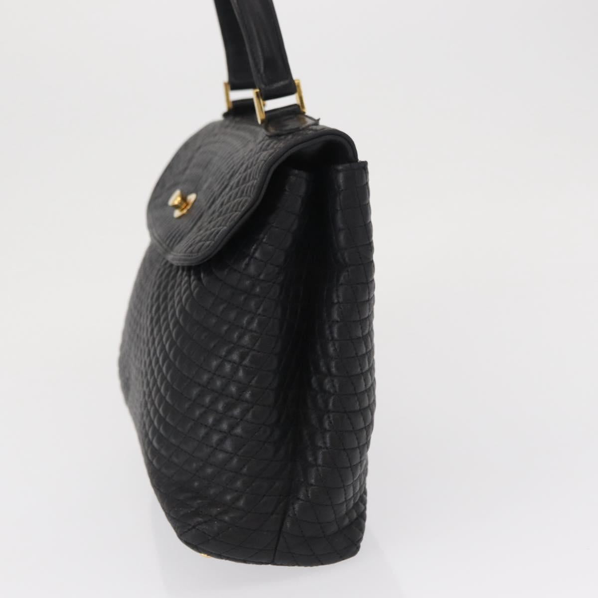 BALLY Hand Bag Leather Black Gold Auth BA9801