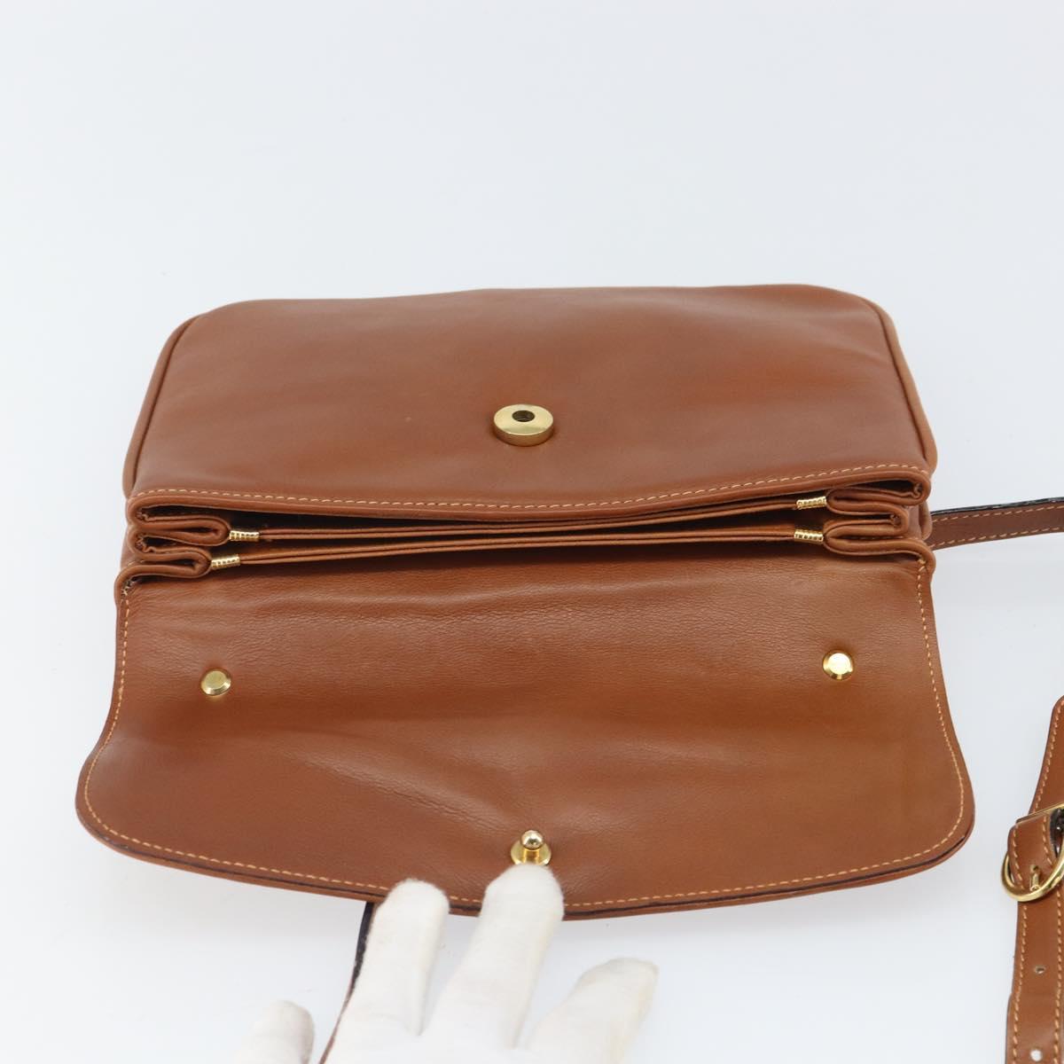 BALLY Shoulder Bag Leather Brown Gold Auth BA9802