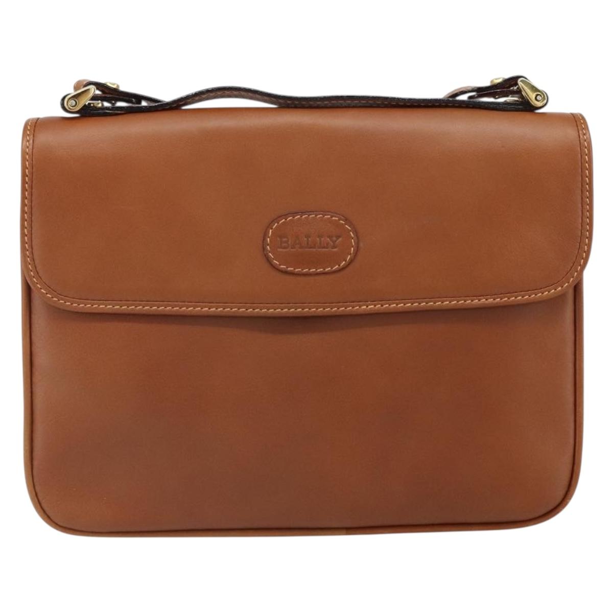 BALLY Shoulder Bag Leather Brown Gold Auth BA9802