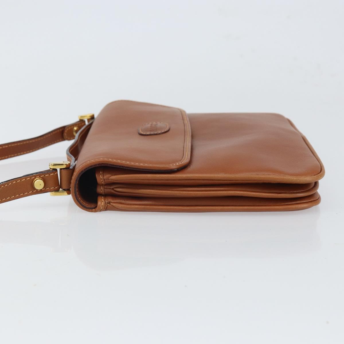 BALLY Shoulder Bag Leather Brown Gold Auth BA9802
