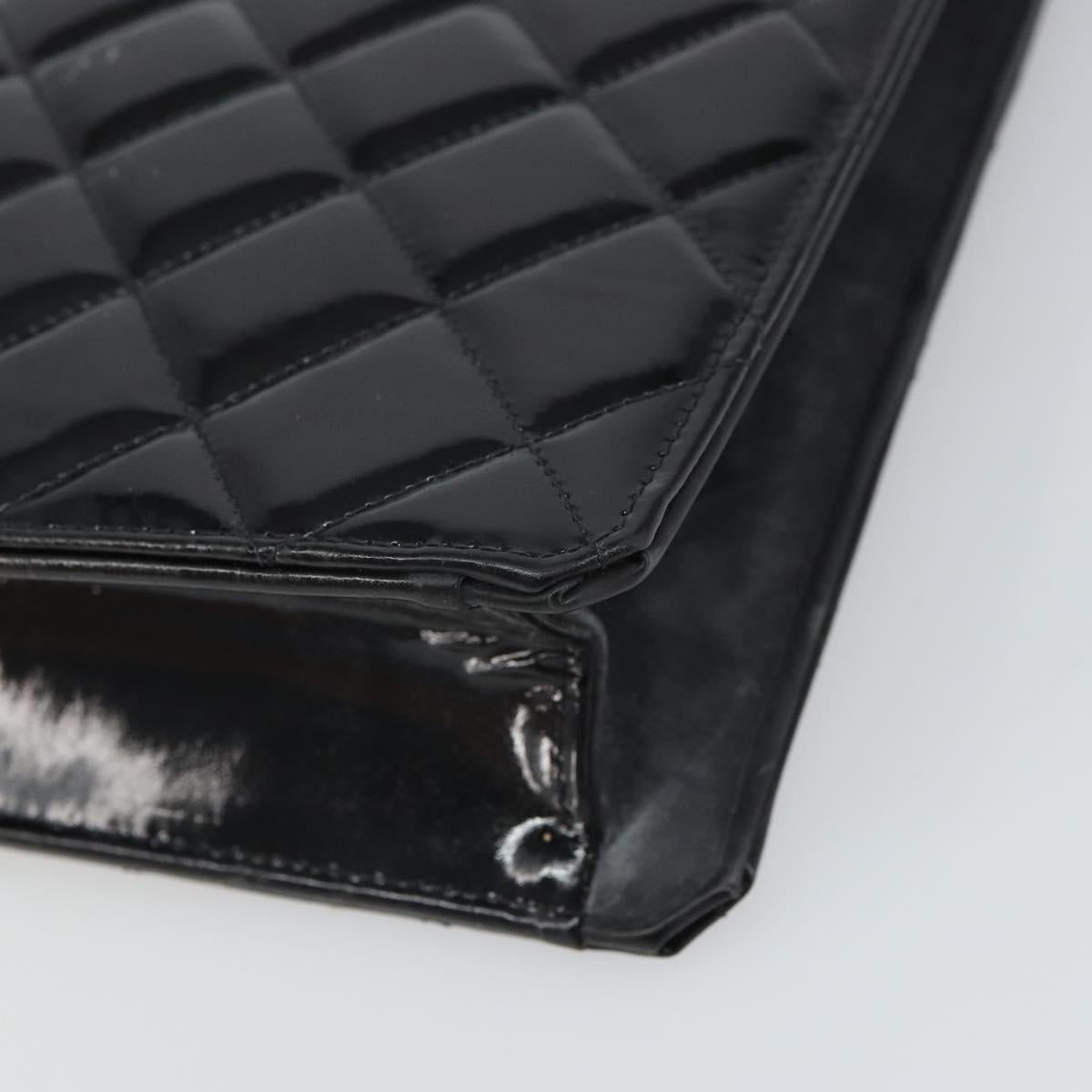 CHANEL Matelasse Hand Bag Patent leather Black Gold CC Auth BA9804