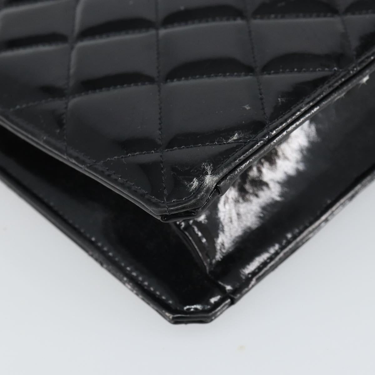 CHANEL Matelasse Hand Bag Patent leather Black Gold CC Auth BA9804