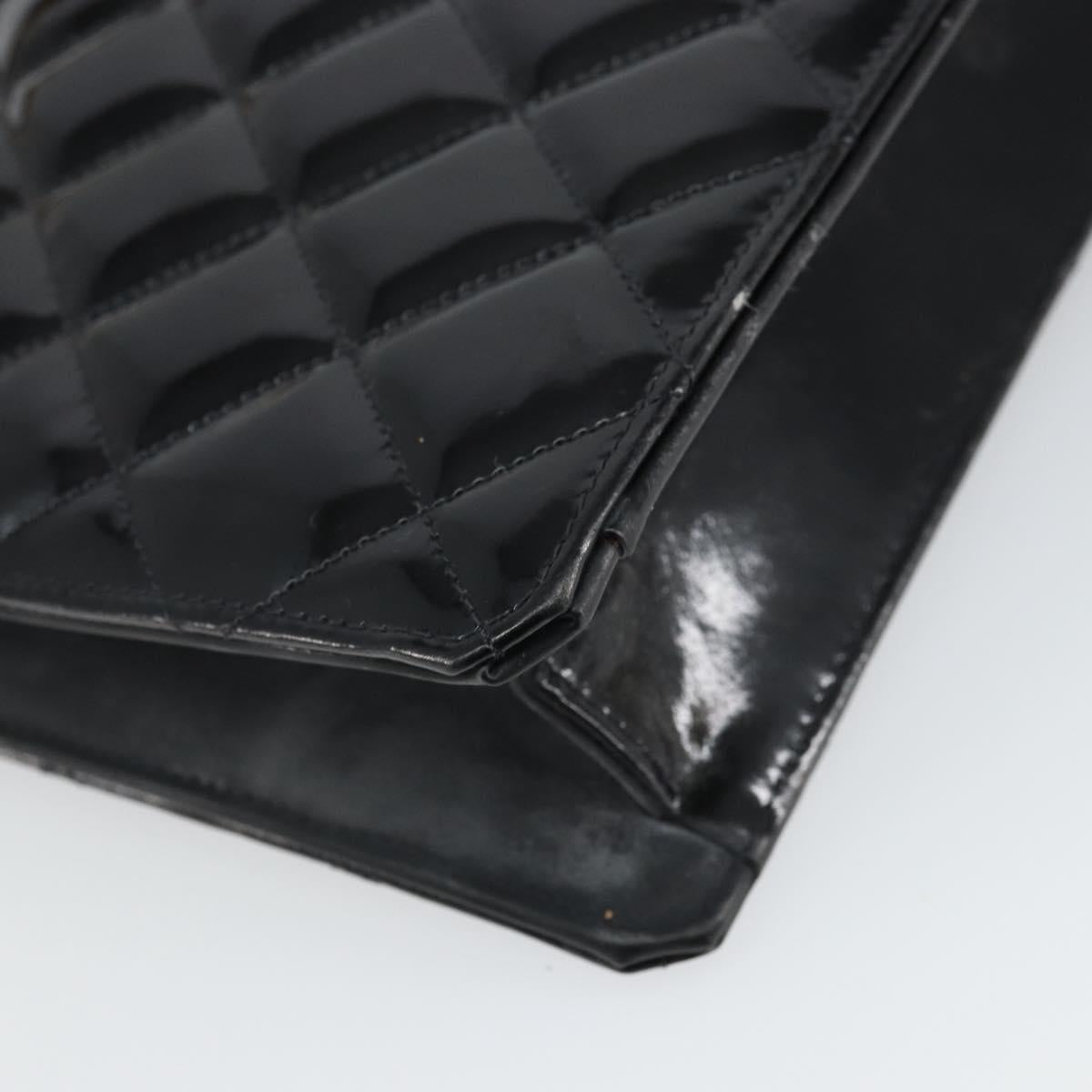 CHANEL Matelasse Hand Bag Patent leather Black Gold CC Auth BA9804