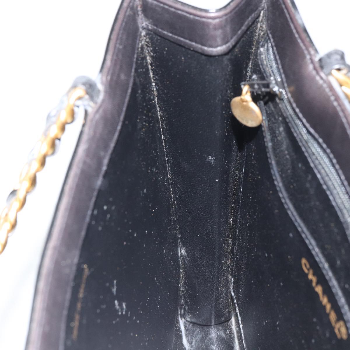 CHANEL Matelasse Hand Bag Patent leather Black Gold CC Auth BA9804