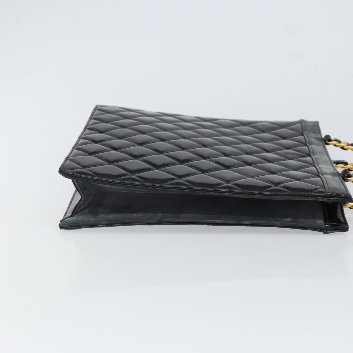 CHANEL Matelasse Hand Bag Patent leather Black Gold CC Auth BA9804