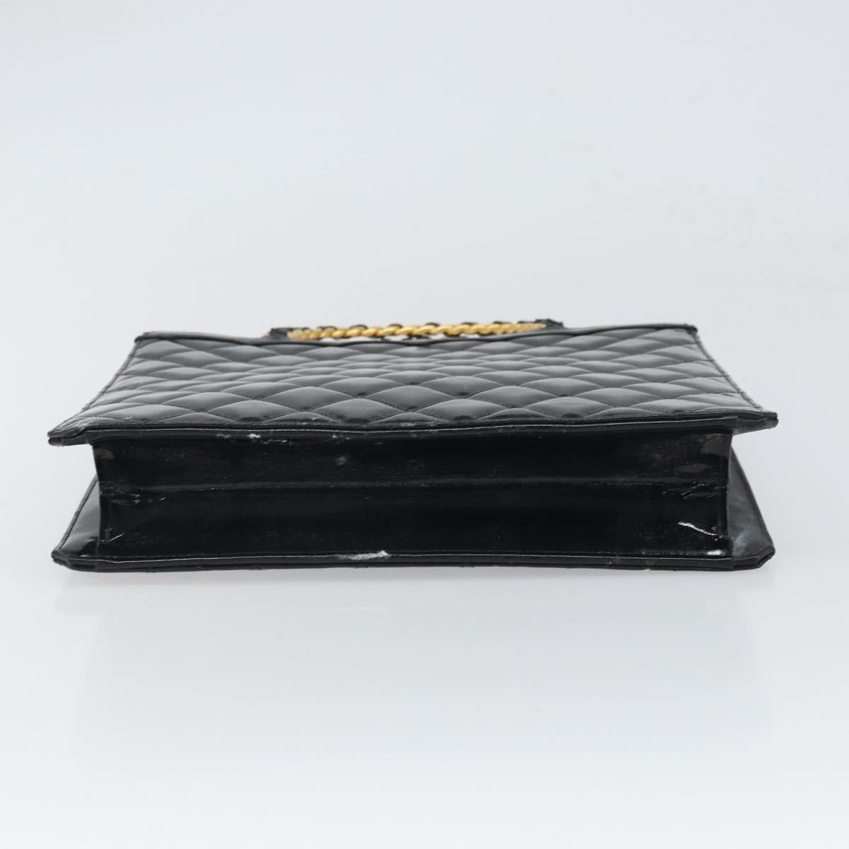 CHANEL Matelasse Hand Bag Patent leather Black Gold CC Auth BA9804