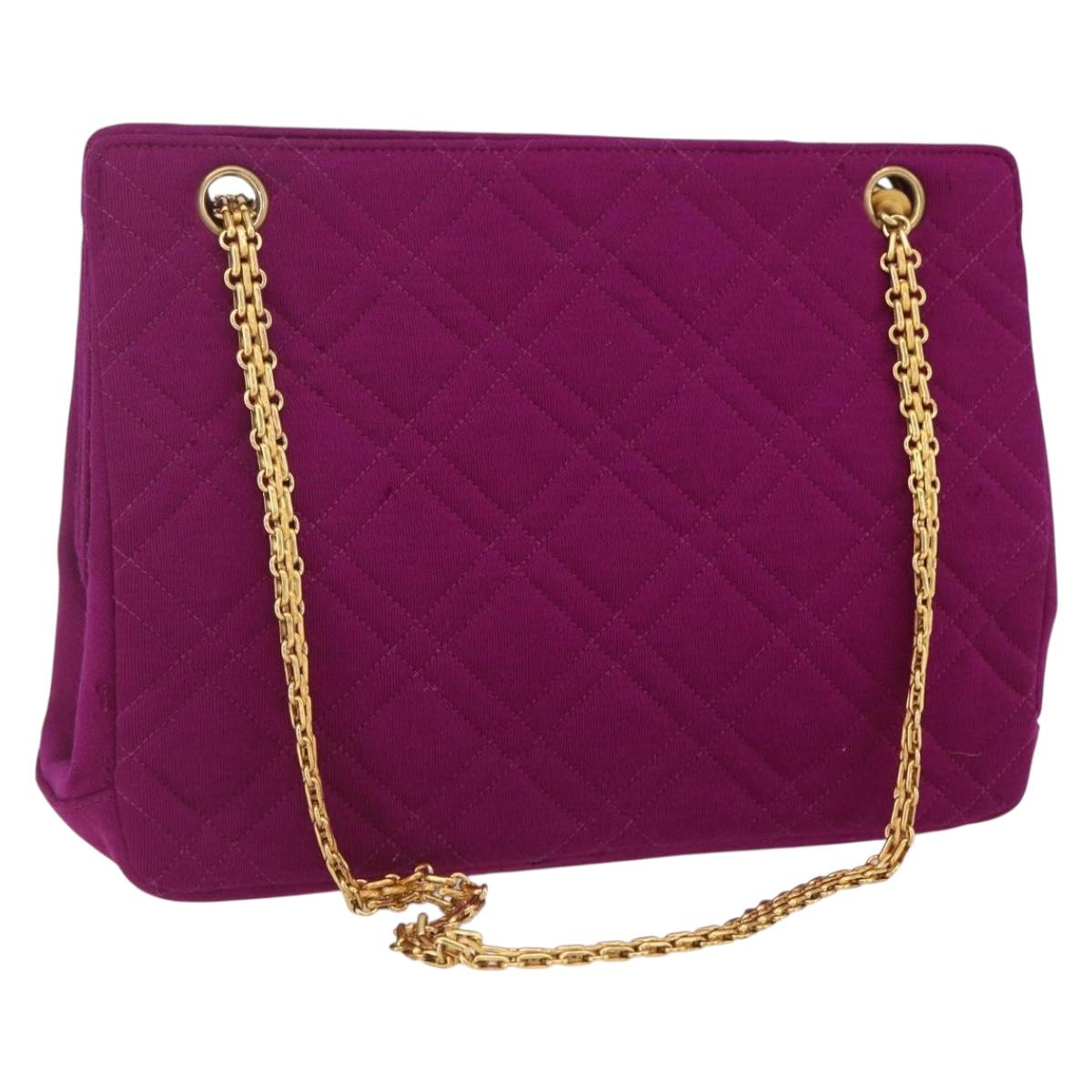 CHANEL Matelasse Chain Shoulder Bag Cotton Purple Gold CC Auth BA9805