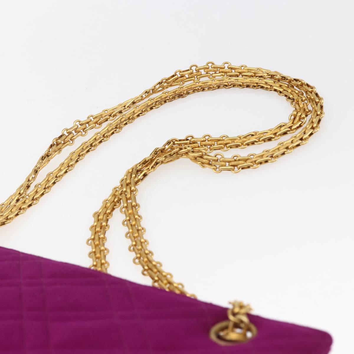 CHANEL Matelasse Chain Shoulder Bag Cotton Purple Gold CC Auth BA9805