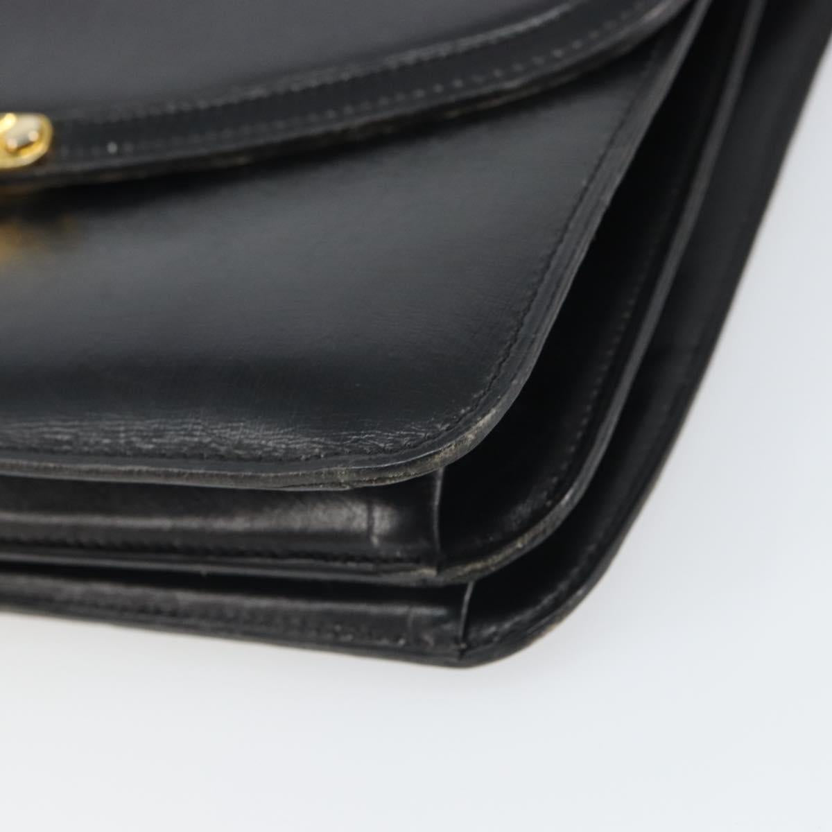 Christian Dior Shoulder Bag Leather Black Gold Auth BA9807