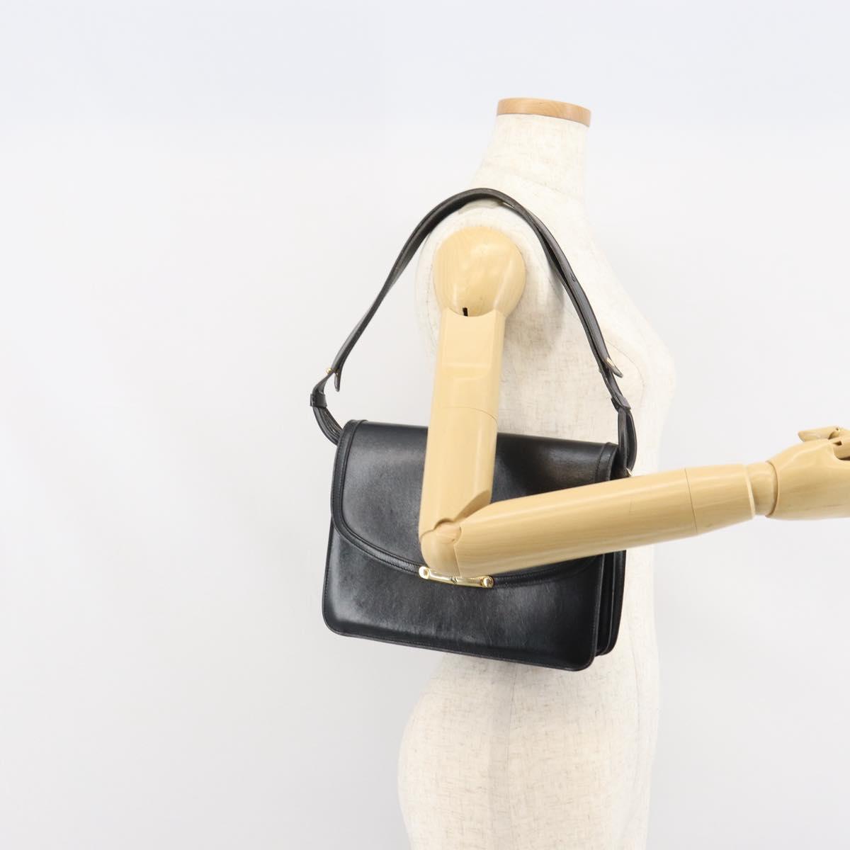 Christian Dior Shoulder Bag Leather Black Gold Auth BA9807