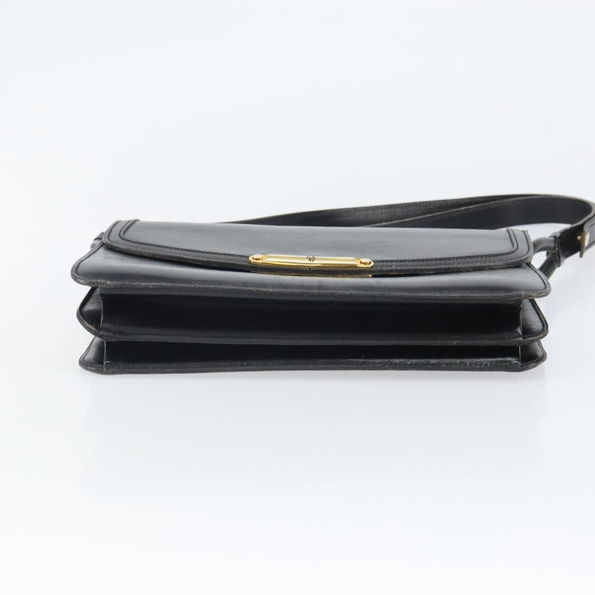 Christian Dior Shoulder Bag Leather Black Gold Auth BA9807