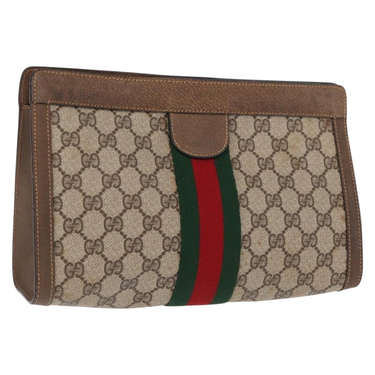 GUCCI GG Supreme Web Sherry Line Clutch Bag PVC Beige 89 01 002 Auth BA9822