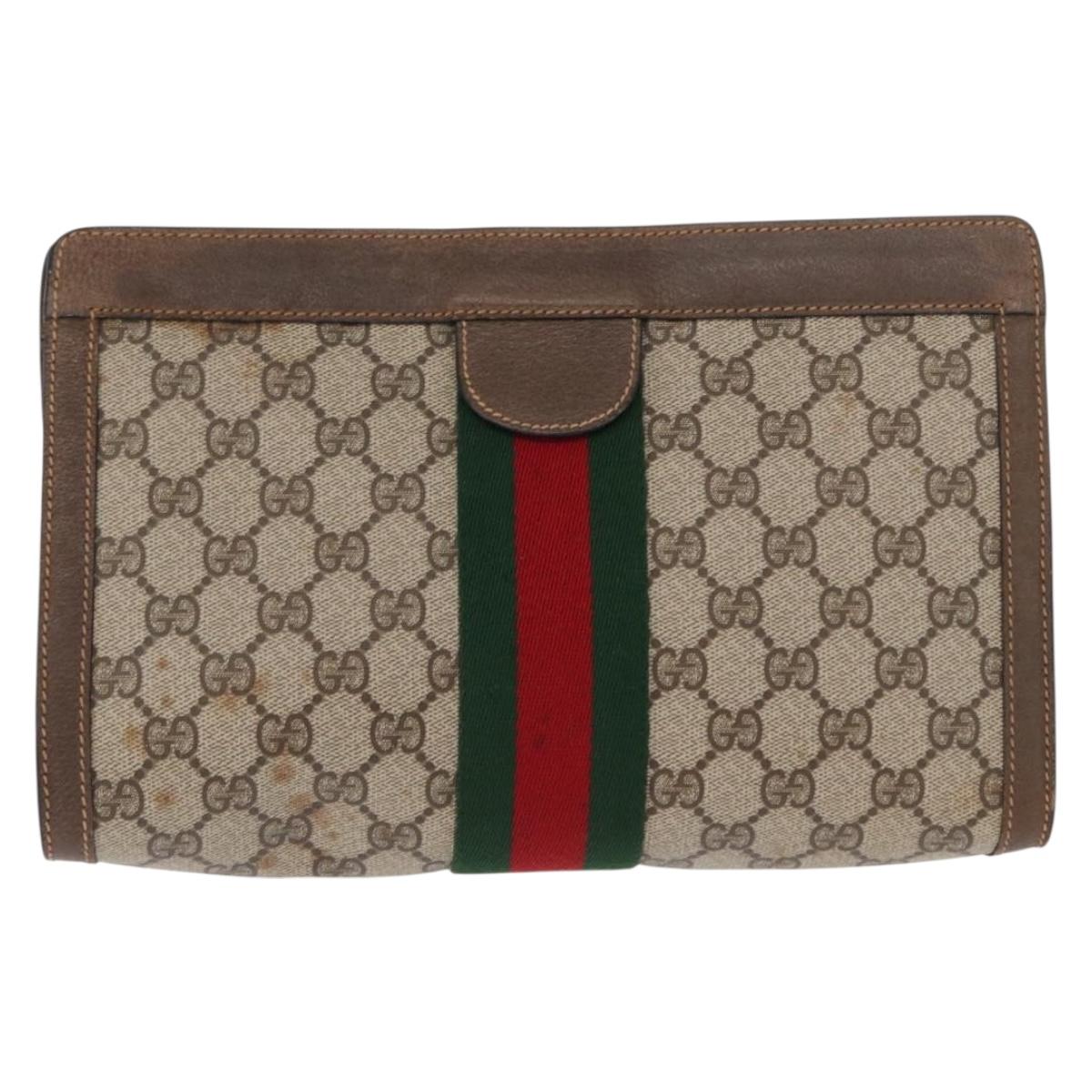 GUCCI GG Supreme Web Sherry Line Clutch Bag PVC Beige 89 01 002 Auth BA9822