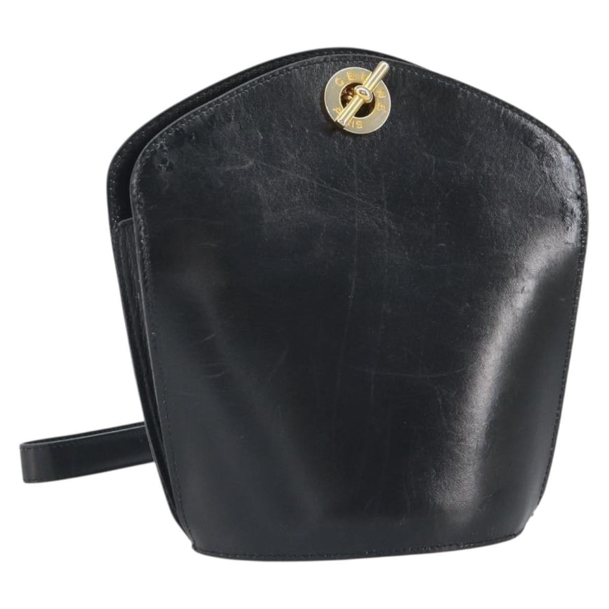 CELINE Shoulder Bag Leather Black Gold Auth BA9825