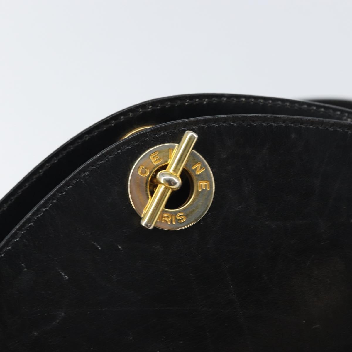CELINE Shoulder Bag Leather Black Gold Auth BA9825