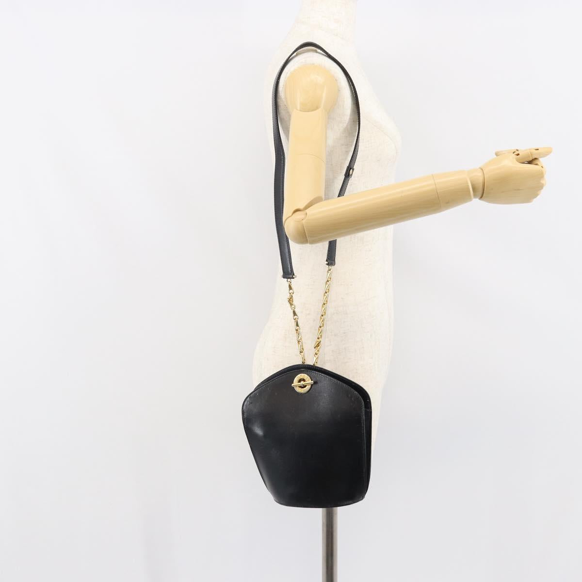 CELINE Shoulder Bag Leather Black Gold Auth BA9825