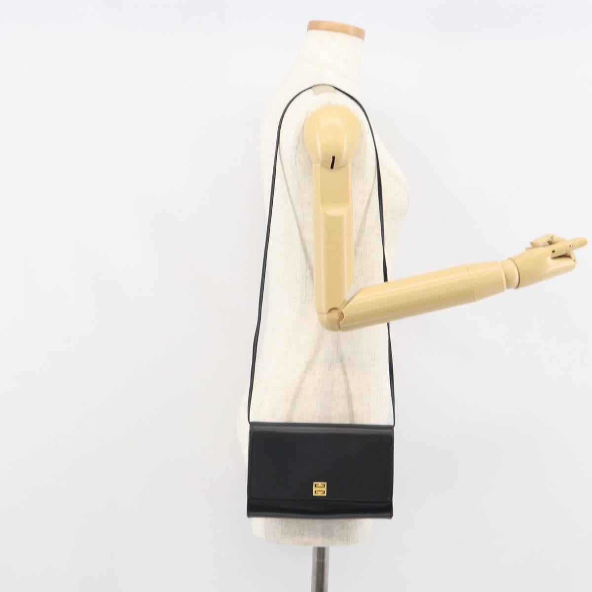 GIVENCHY Shoulder Bag Leather Black Gold Auth BA9827