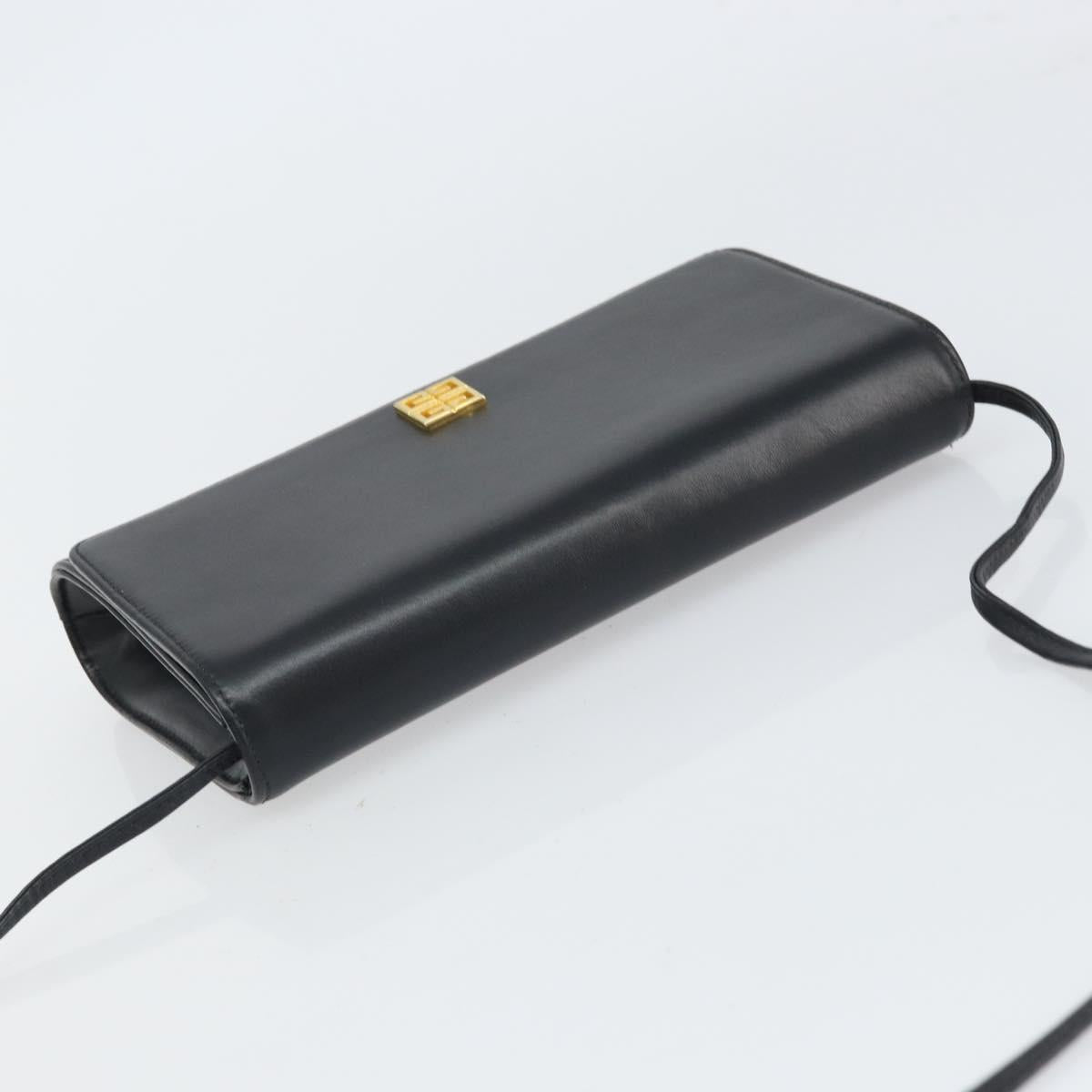 GIVENCHY Shoulder Bag Leather Black Gold Auth BA9827