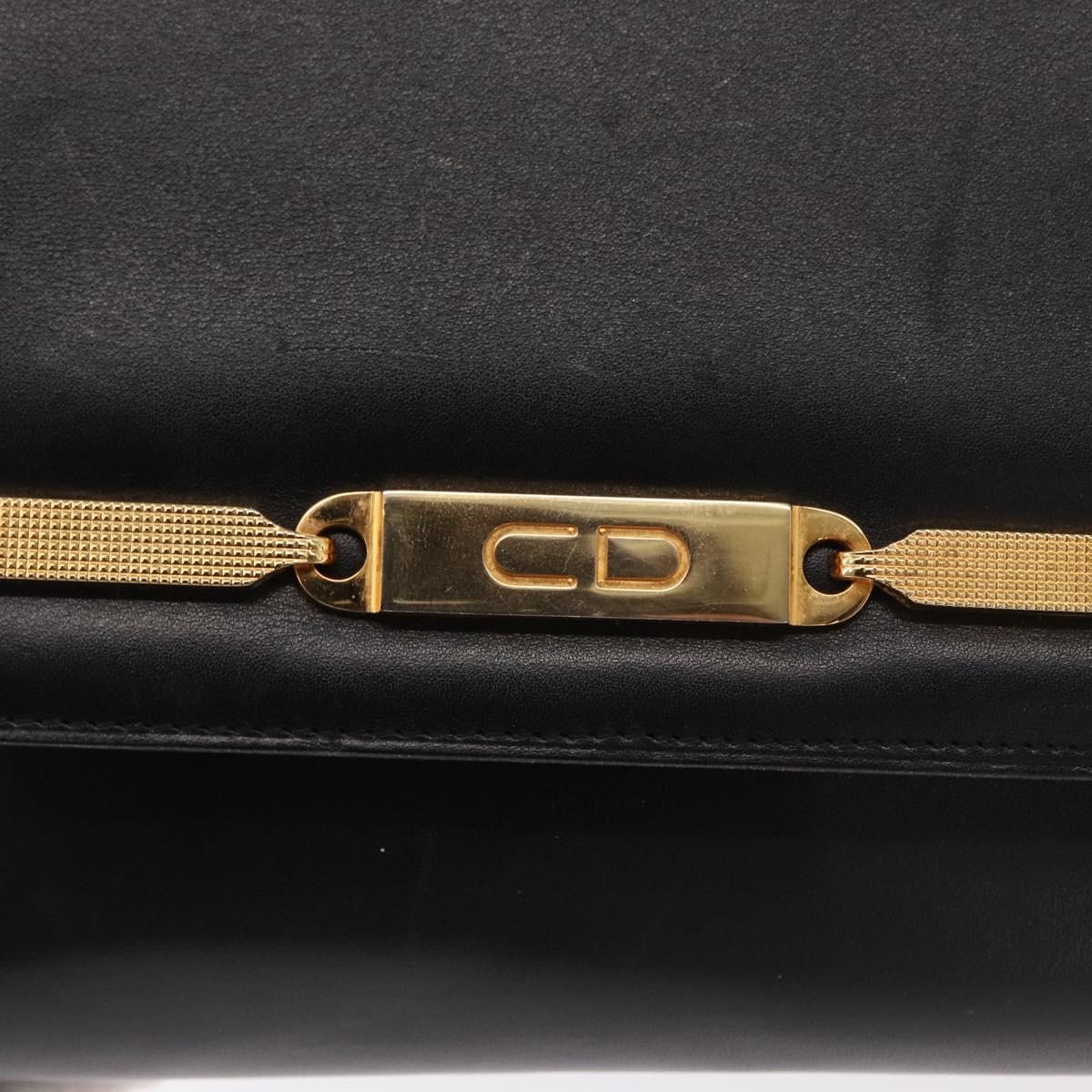 Christian Dior Shoulder Bag Leather Black Gold Auth BA9830