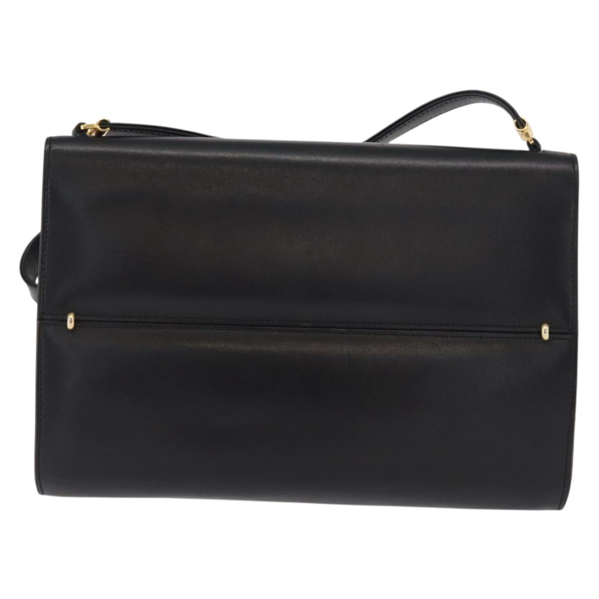 Christian Dior Shoulder Bag Leather Black Gold Auth BA9830