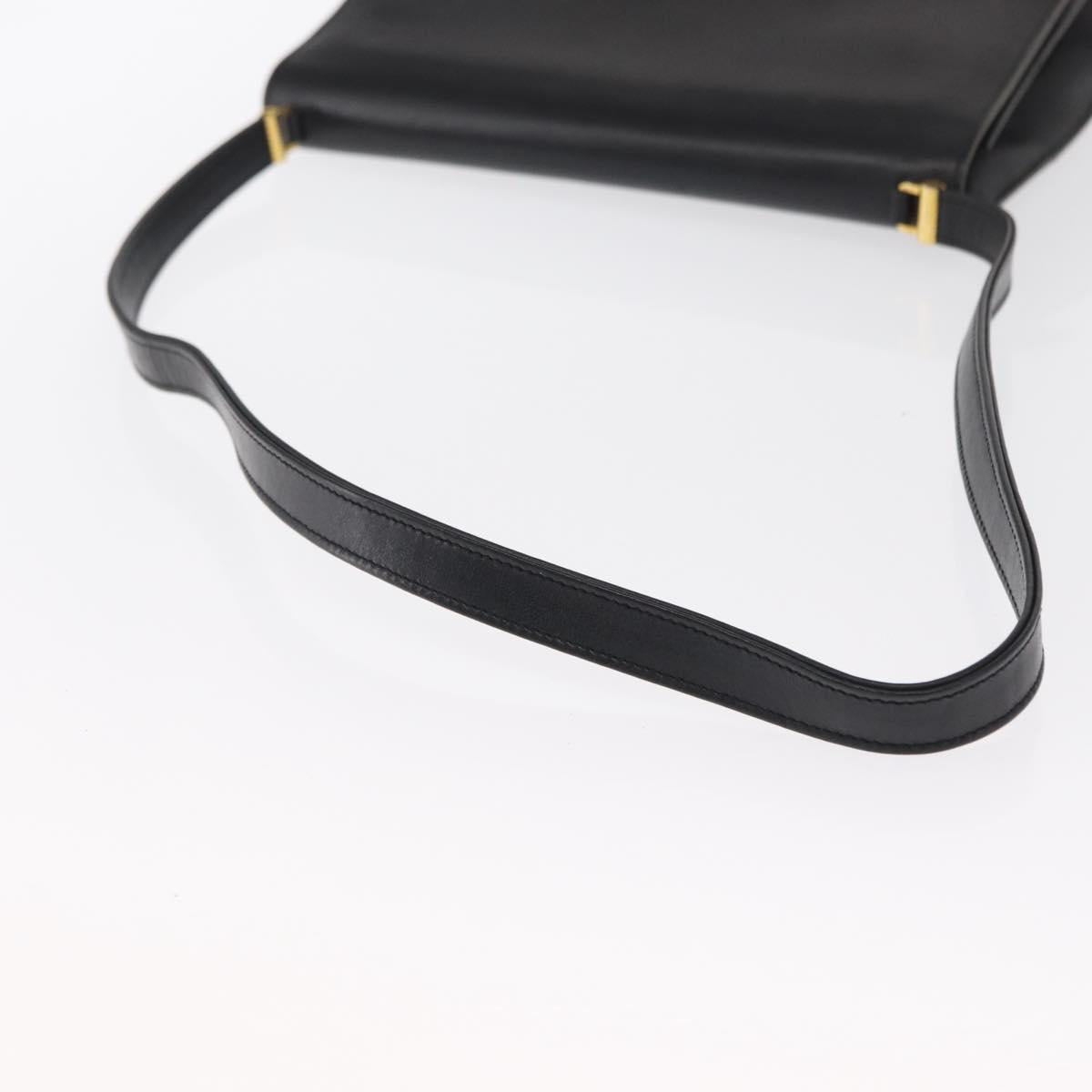 Christian Dior Shoulder Bag Leather Black Gold Auth BA9830