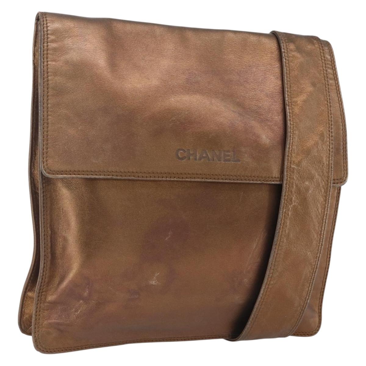 CHANEL Shoulder Bag Leather Brown CC Auth BA9834