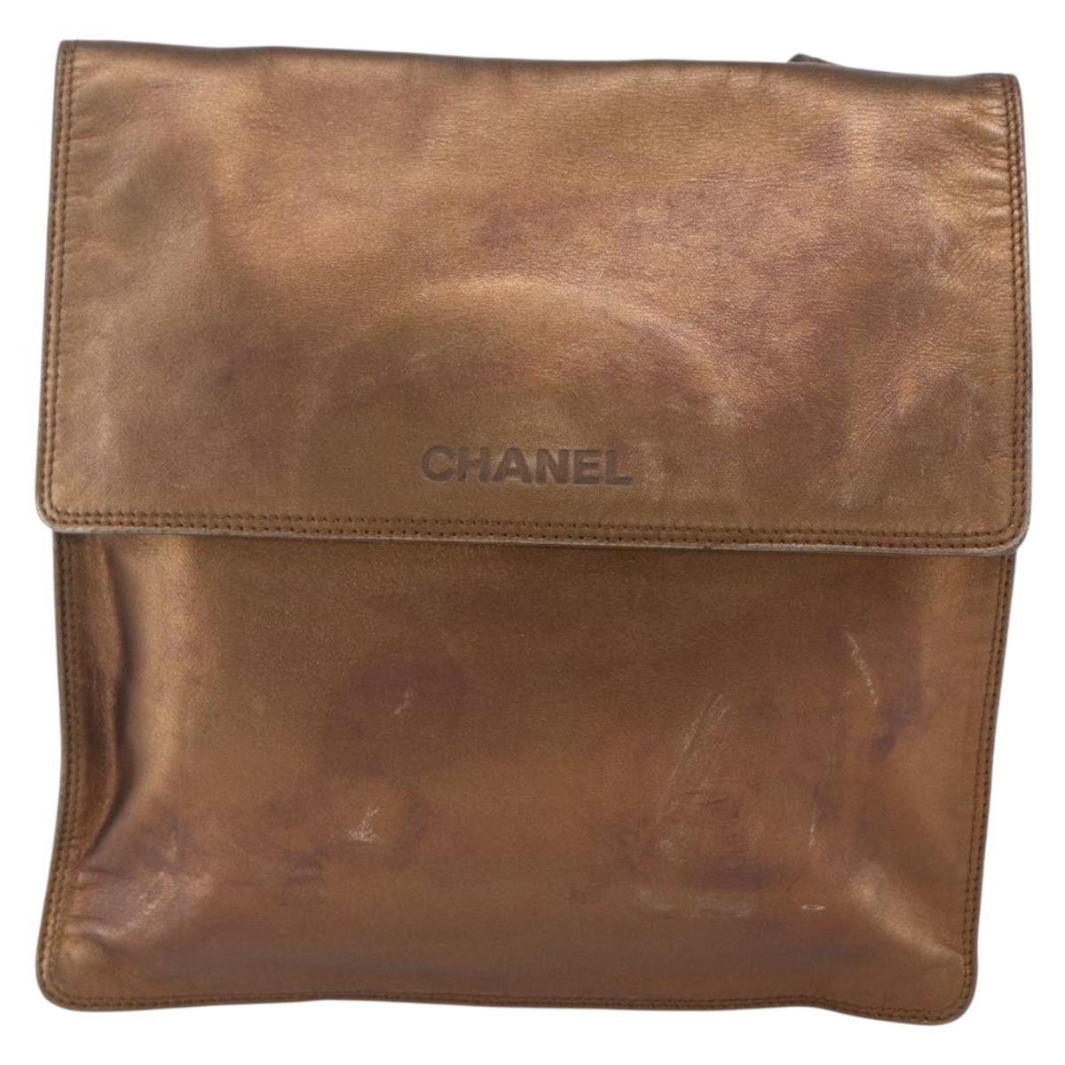 CHANEL Shoulder Bag Leather Brown CC Auth BA9834