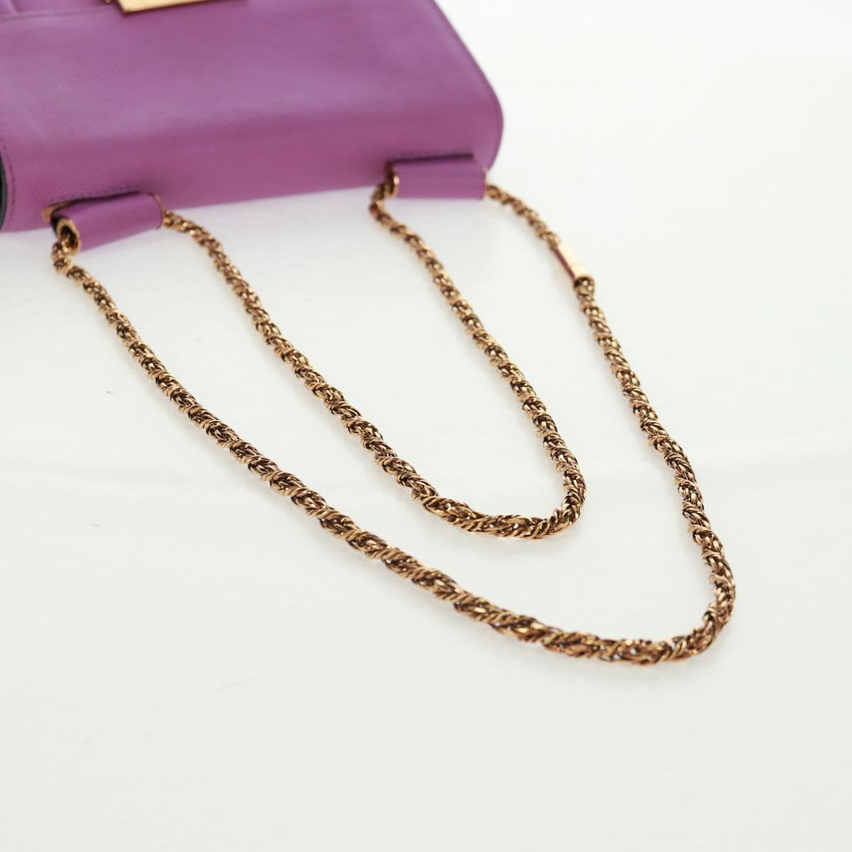 Chloe Chain Elsie Shoulder Bag Leather Purple Gold Auth BA9835V