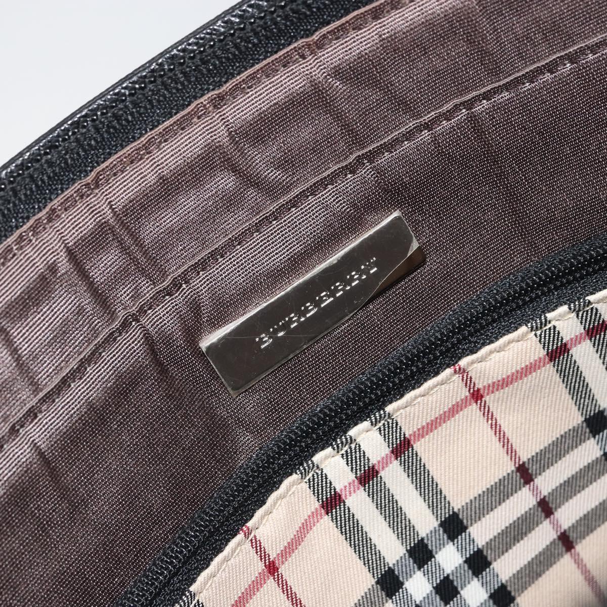 BURBERRY Tote Bag Leather Black Silver Auth BA9837